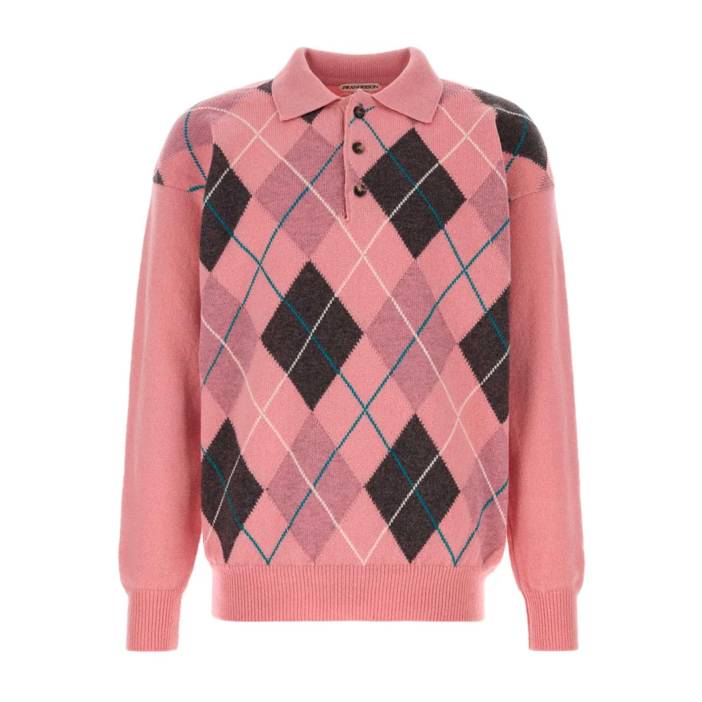 Jw Anderson Wool Polo Shirt - Male - Round-Neck Knitwear - Pink - L - Knitwear