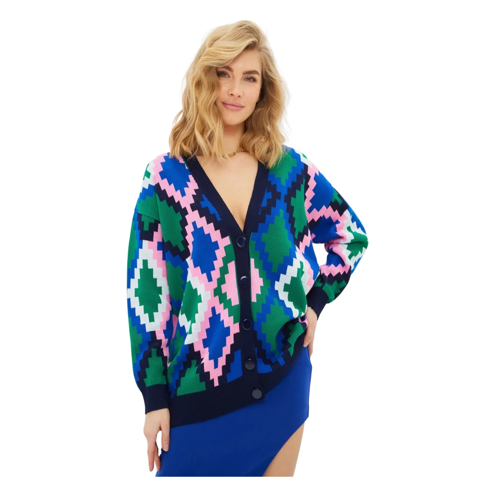 Cesare Gaspari Gebreide V-hals Cardigan Blauw Multicolor Dames