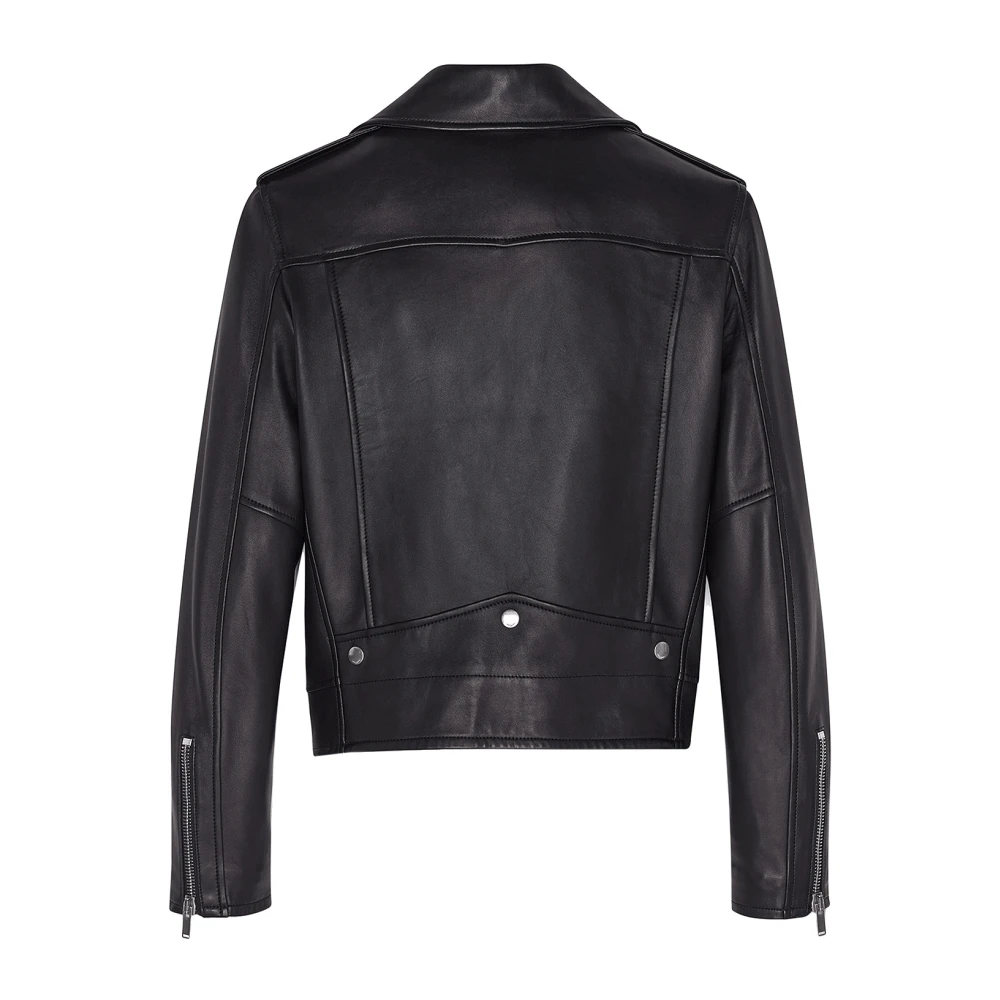 Saint Laurent Leren Jas met Metalen Drukknoopsluiting Black Heren