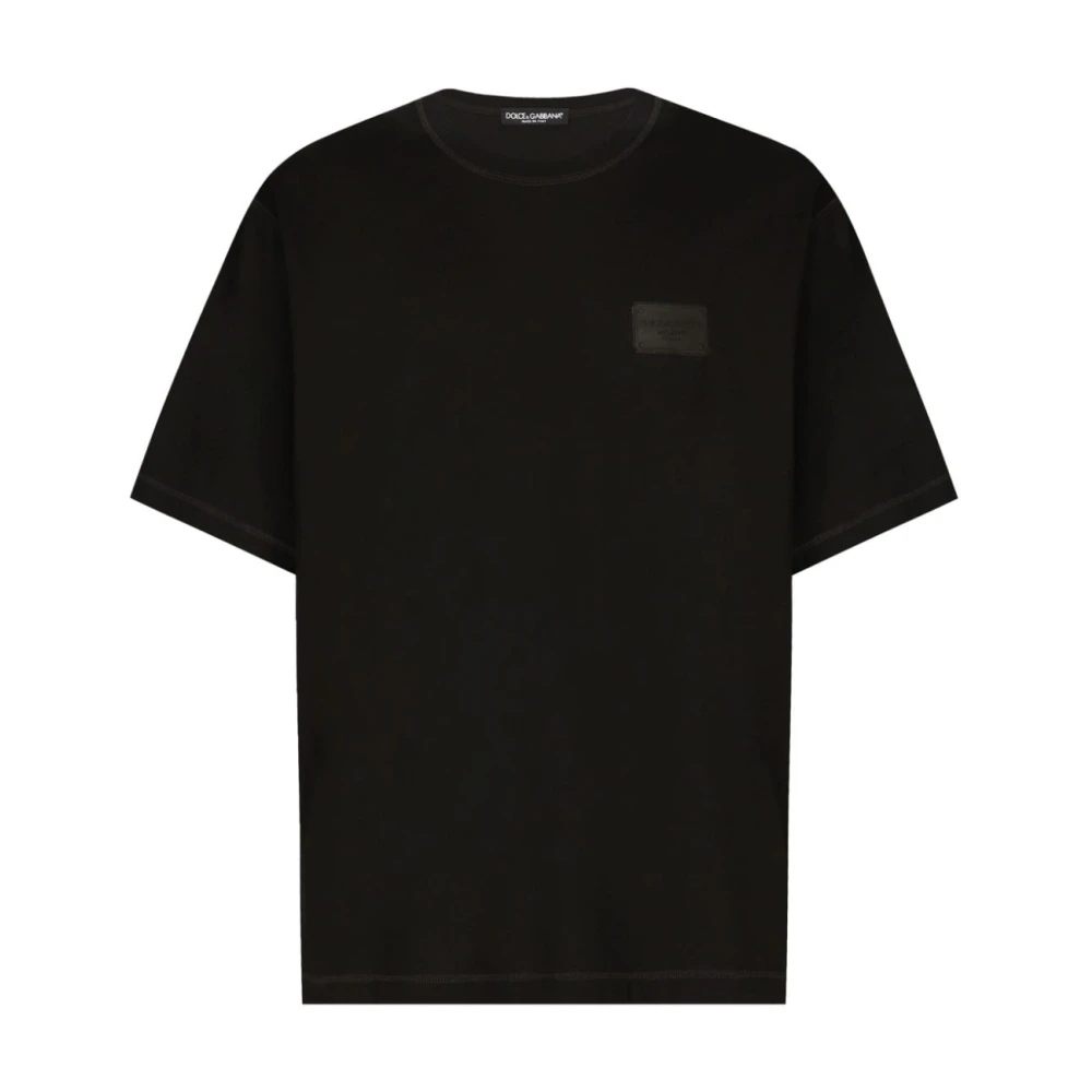 Dolce & Gabbana Zwarte Katoenen Logo T-shirts Polos Black Heren