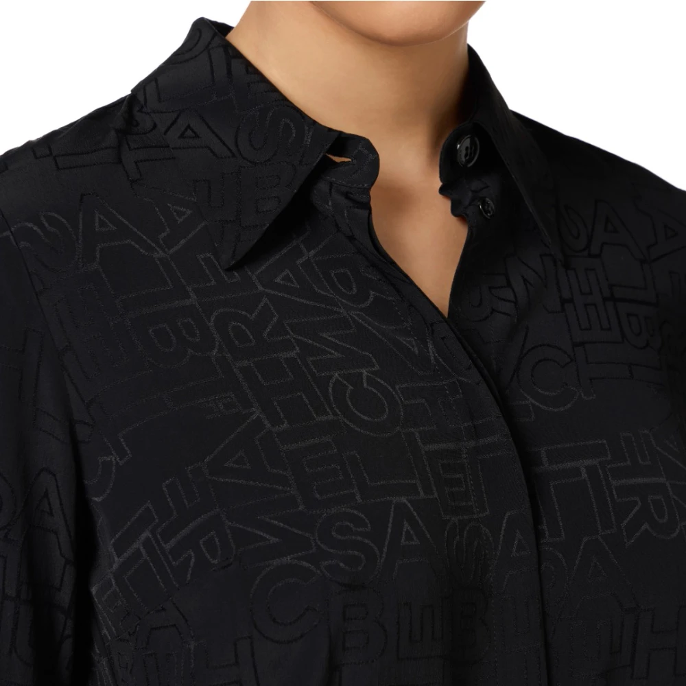 Elisabetta Franchi Jacquard Georgette Lettering Shirt Black Dames