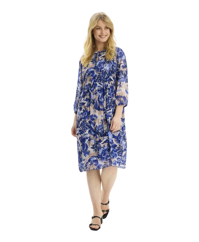 robe-plissee-bleue-avec-col-en-v