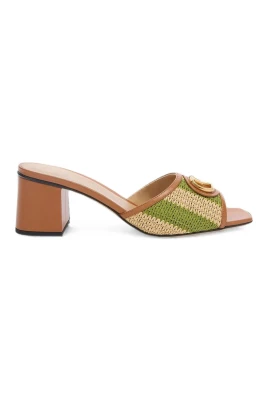 Embellished Woven Block Heel Mules