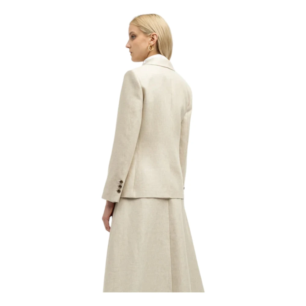 Theory Beige Linnen Blazer met Zakken Beige Dames