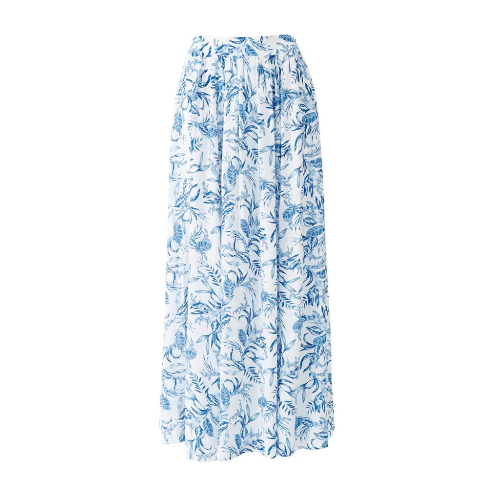 Melissa Odabash Blauw Blad Maxi Rok met Split Blue Dames