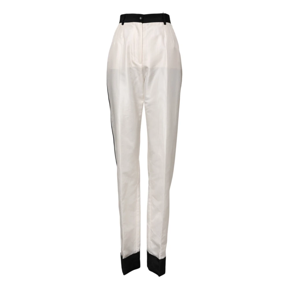 Dolce & Gabbana Women's White Slim-Fit Trousers, S, High Waist Straight Dress Trouser Trousers