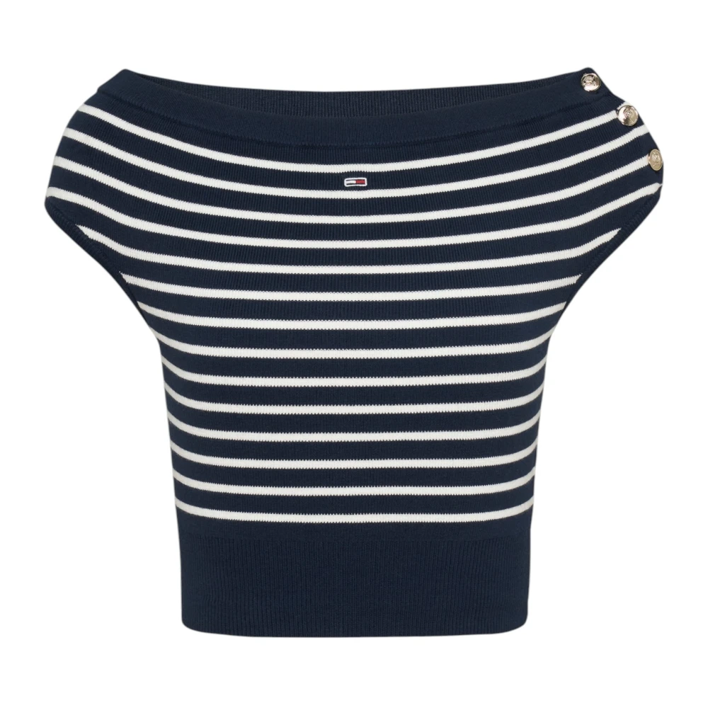 Tommy Jeans Blauw Gestreepte Boothals Top Blue Dames