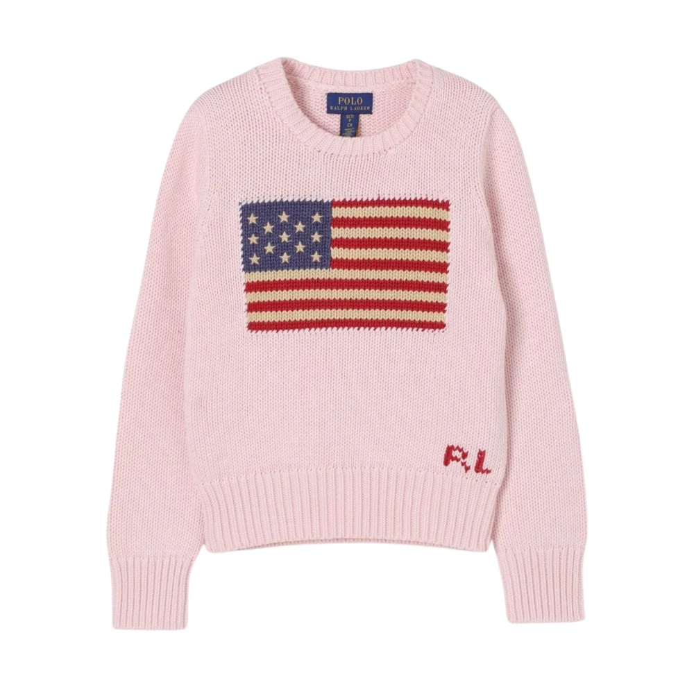 Polo Ralph Lauren Unisex Kids Pink American Flag Knit Jumper - Kids Knitwear - M - Kids