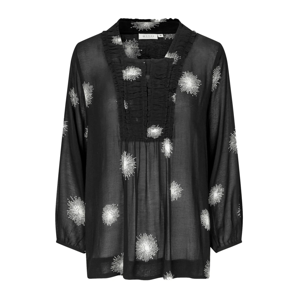 Masai Elegante zwarte top met polkadots Black Dames