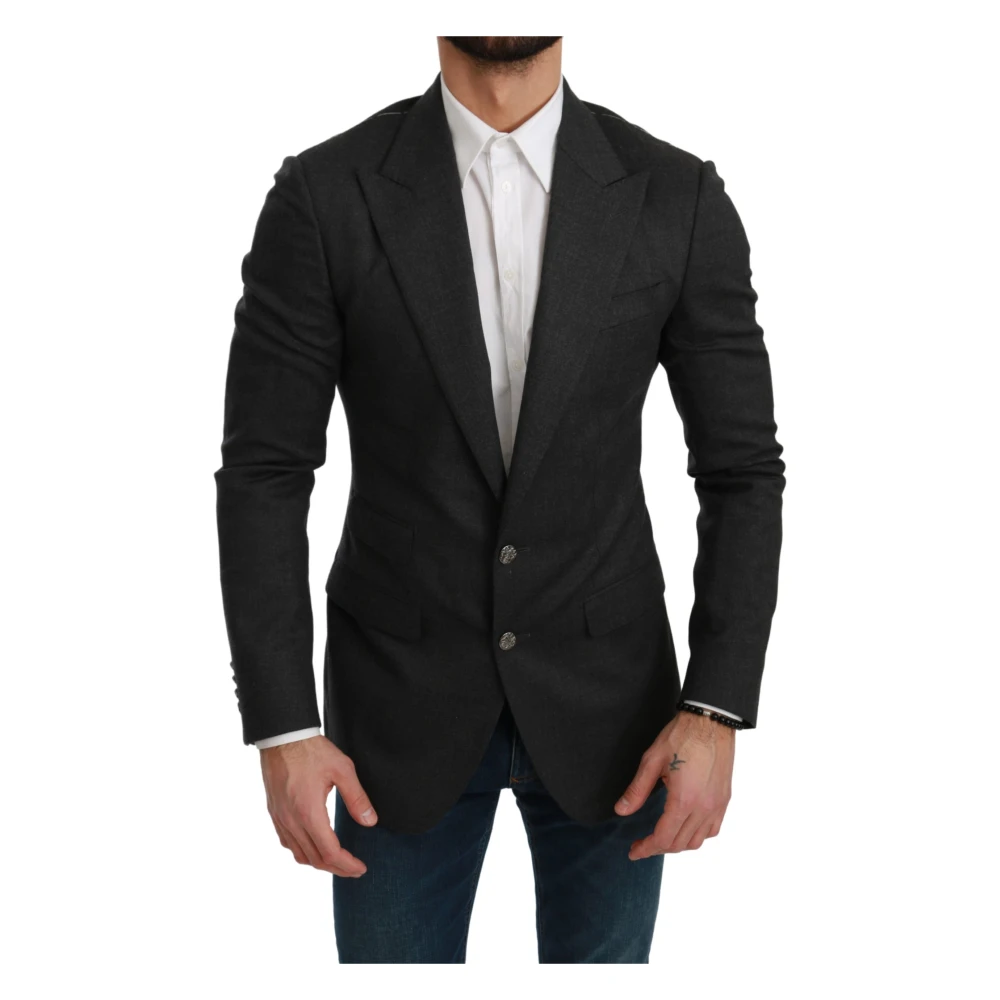 Dolce & Gabbana Mens Gray NAPOLI Slim Fit Jacket Wool Blazer - Multicolour Cashmere - Size Small - Image 3