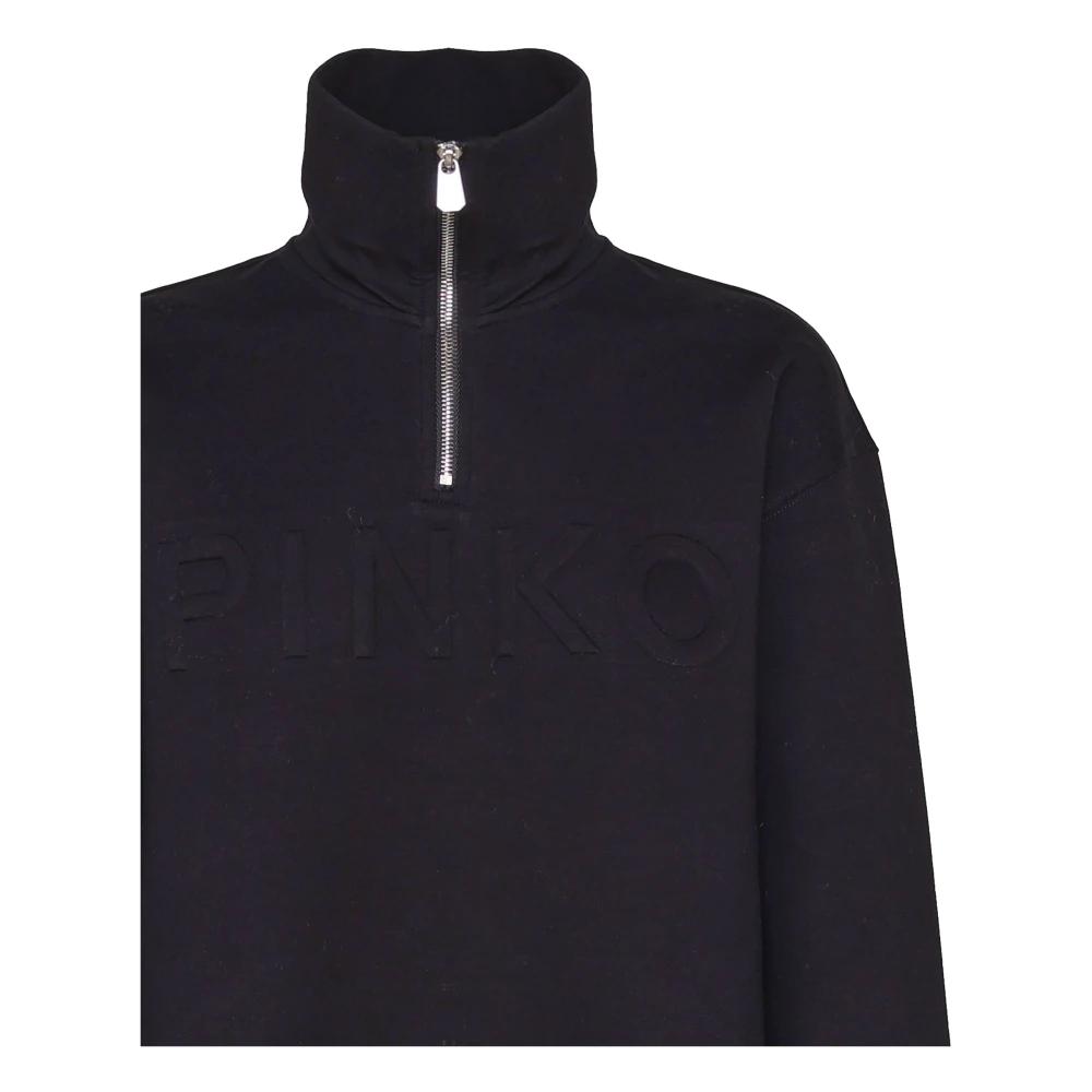 pinko Zwarte Logo Geborduurde Sweatshirt Black Dames