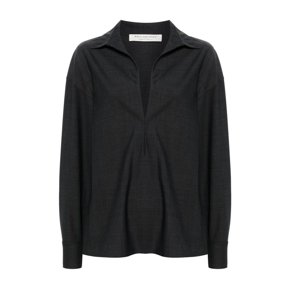 Philosophy di Lorenzo Serafini Donkergrijs V-hals shirt Black Dames