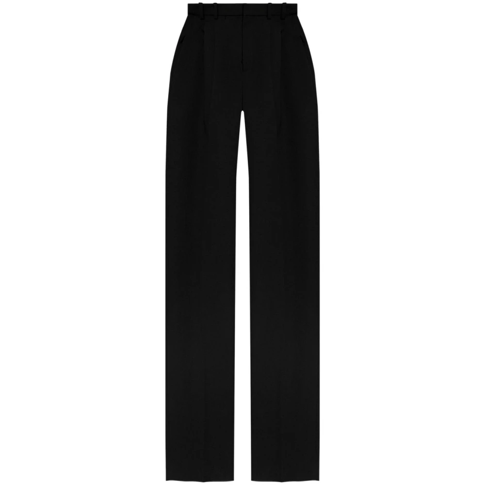 Saint Laurent Women's Black Wool Straight Leg Trousers