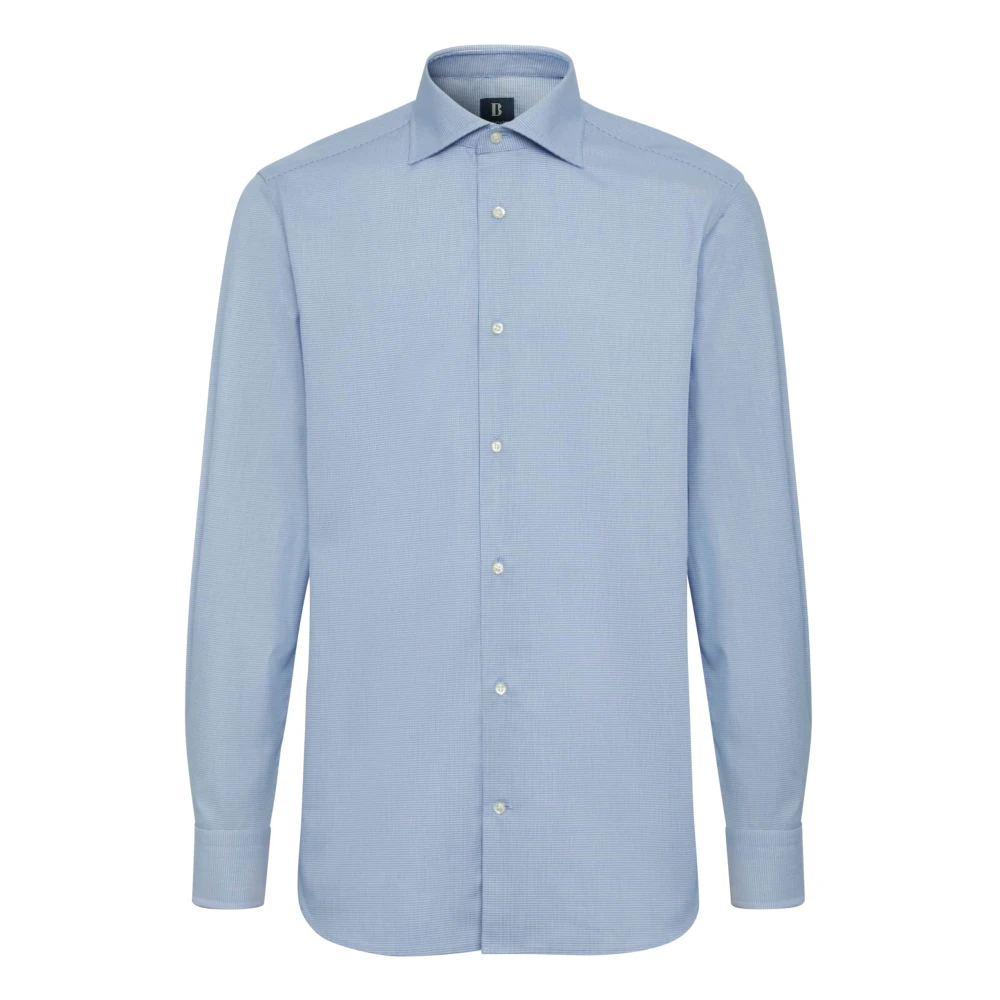 Boggi Milano Pied De Poule Twill Windsor Kraag Overhemd Slim Fit Blue Heren