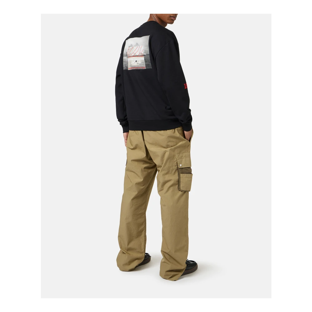 Iceberg Regular fit zwart crew neck sweatshirt van katoen fleece Black Heren