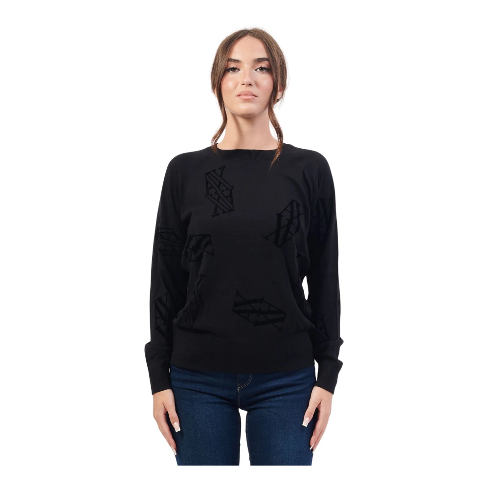 Armani Exchange Zwarte trui met geborduurd logo Black Dames
