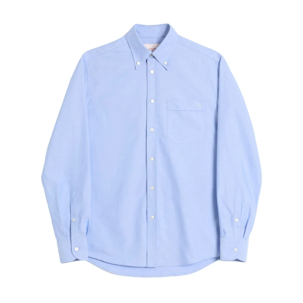 Valentino Blauw Geborduurd Logo Knoop-Down Overhemd Blue Heren