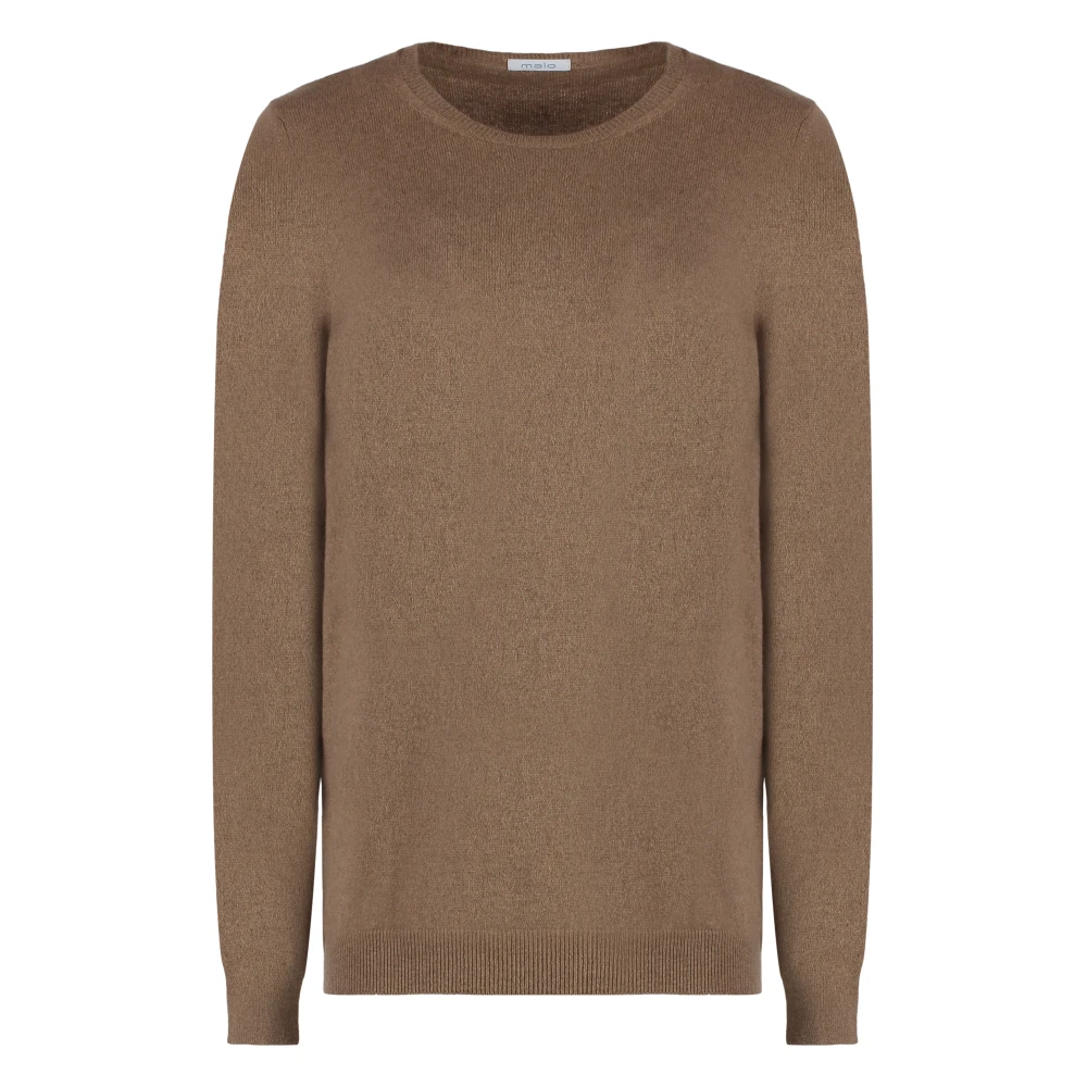Malo Geribbelde kasjmier trui Brown Dames