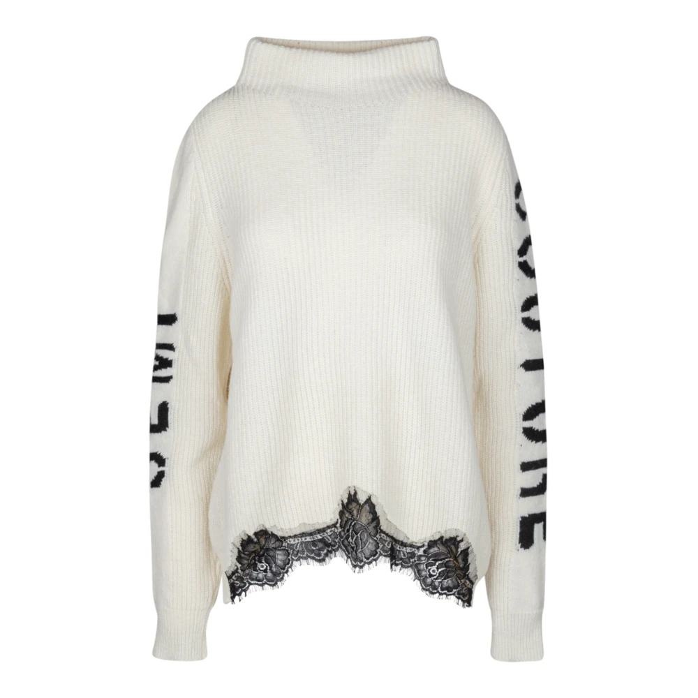 Semicouture Geribbeld wol Dolcevita met kant details White Dames