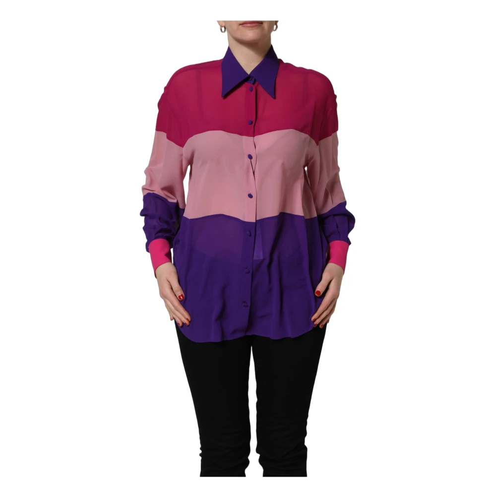 Dolce & Gabbana Women's Multicolor Shirts, 2XS, Patchwork-Printed Silk Shirt