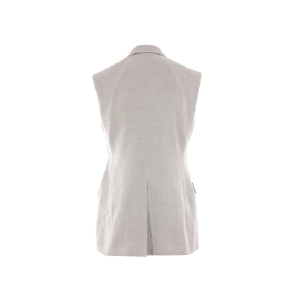 BRUNELLO CUCINELLI Lichtgrijze mouwloze double-breasted jas Gray Dames