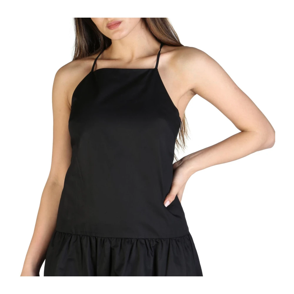 Armani Exchange Mouwloze Katoenen Jurk met Zijrits Black Dames