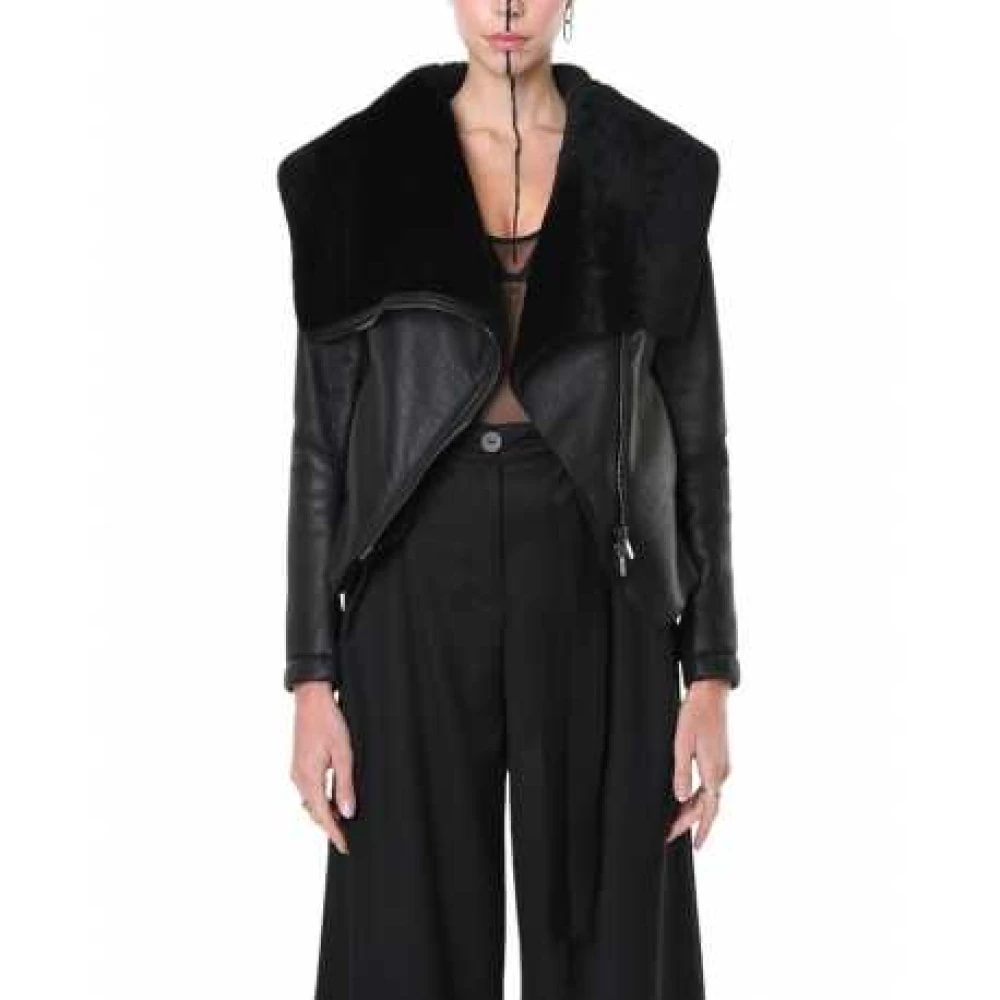 La Haine Inside Us Zwarte shearling jas met schuine rits Black Dames