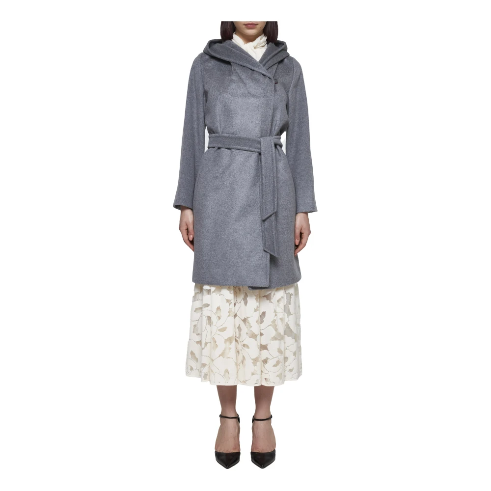 Max Mara Studio Newmang Wollen Jas met Capuchon Gray Dames