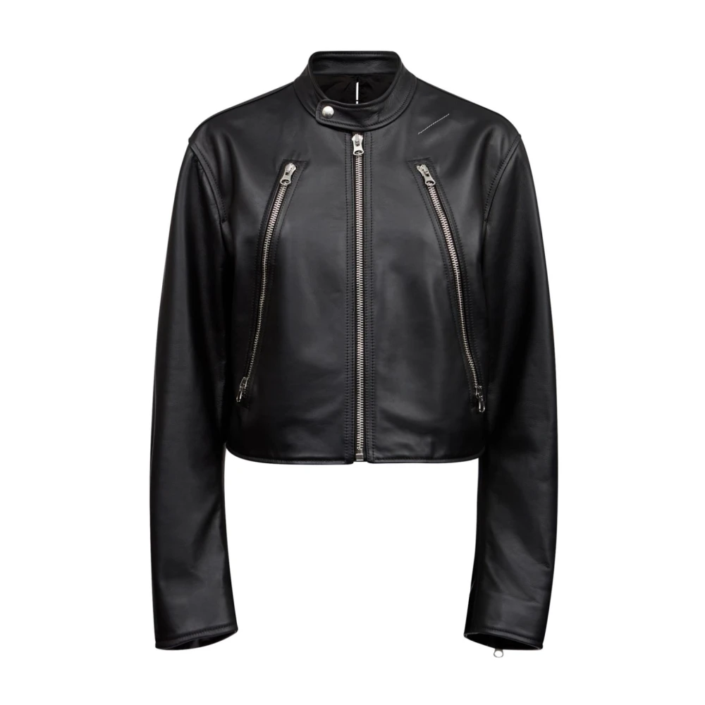 MM6 Maison Margiela Zwarte leren jack Black Dames