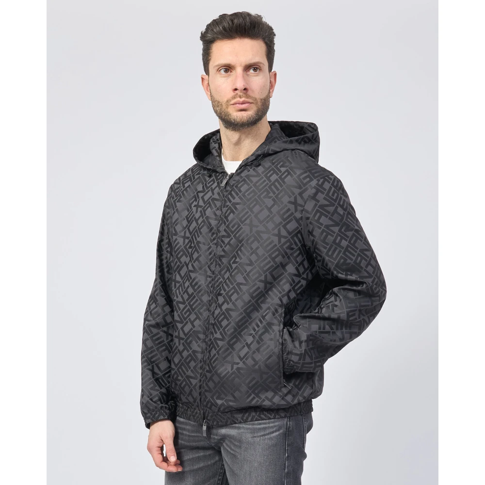 Armani Exchange Zwarte jas met capuchon en volledige rits Black Heren