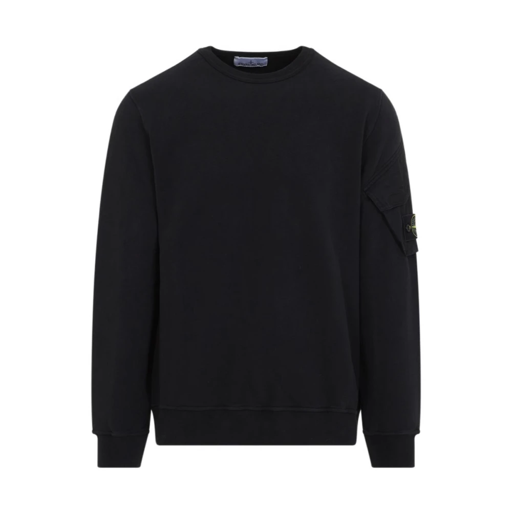 Stone Island , Sweatshirts, Male, Black, Xl, Brushed Cotton Sleeve Pocket Sweatshirt