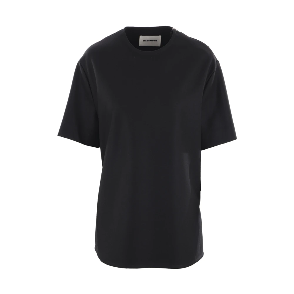 Jil Sander Zwarte Wollen Oversize T-shirt met Rits Black Dames