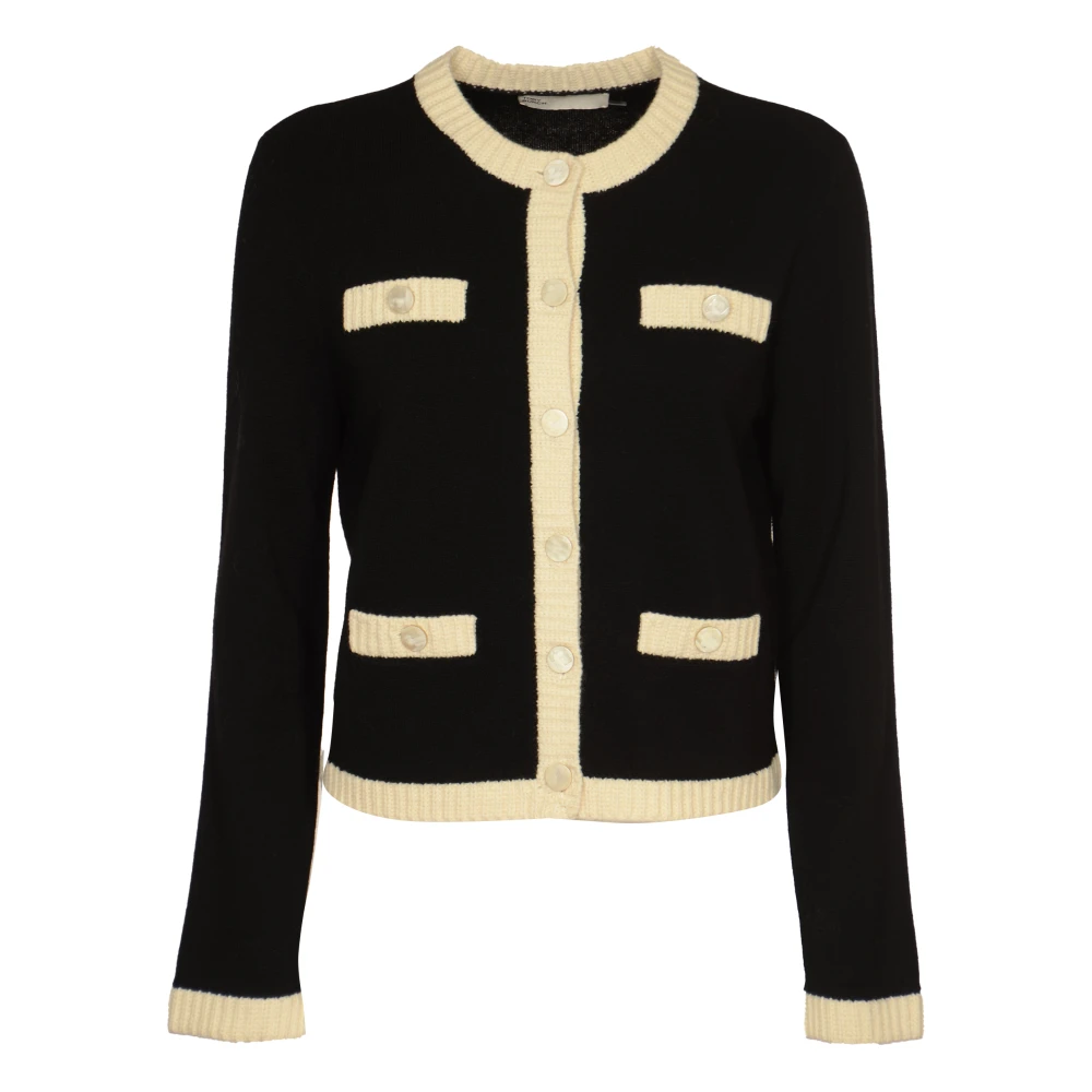TORY BURCH Chunky Wool Trim Cardigan Sweaters Black Dames