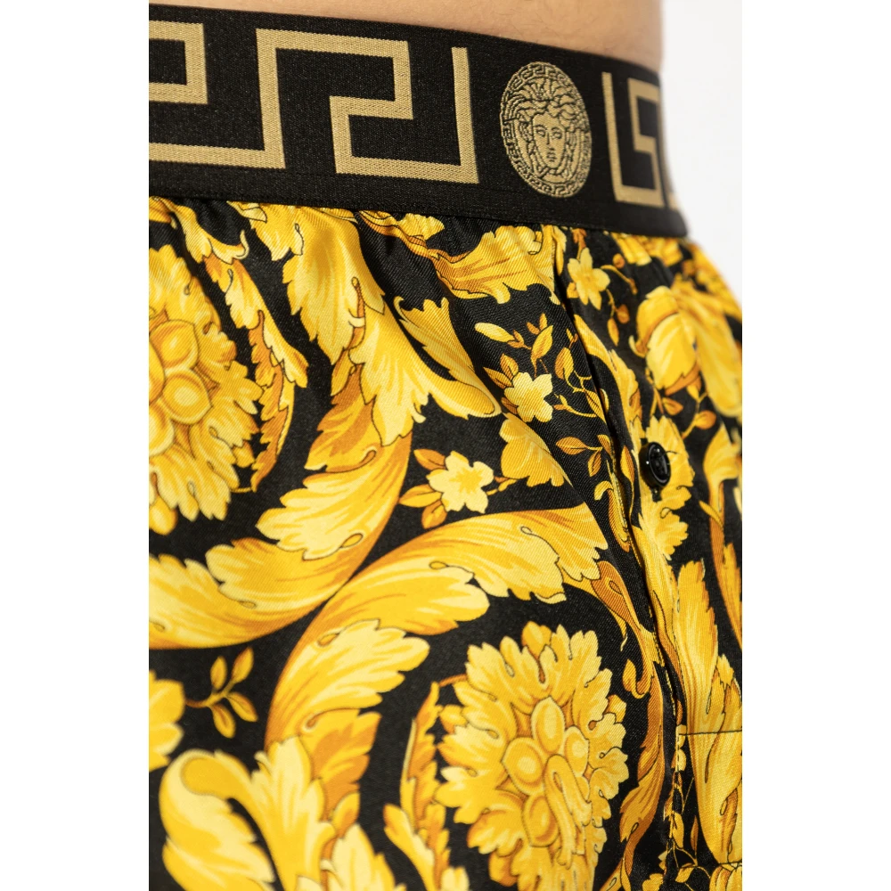 Versace Zijden lingerie shorts met Barocco-print Yellow Heren