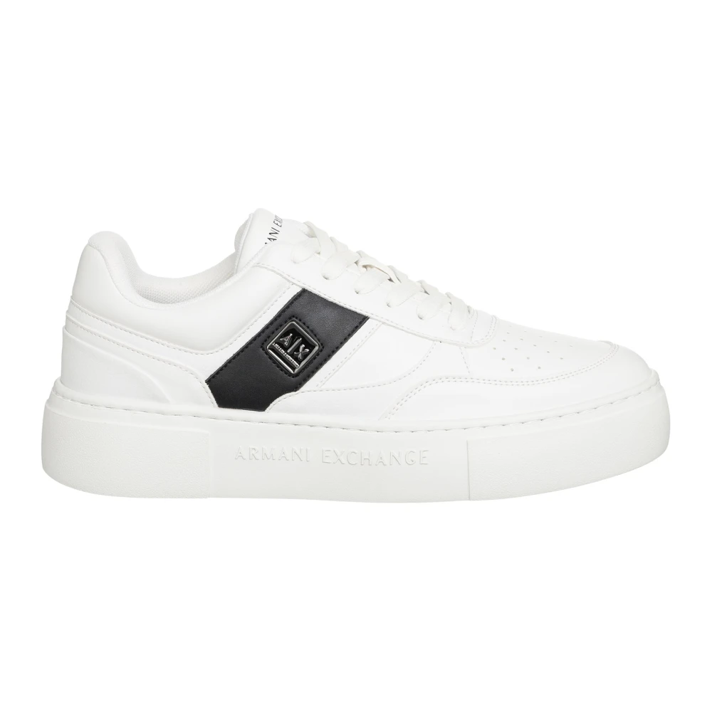 Armani Exchange Women's White Sneakers,, Plain Lace-Up Trainers Size 3 Uk