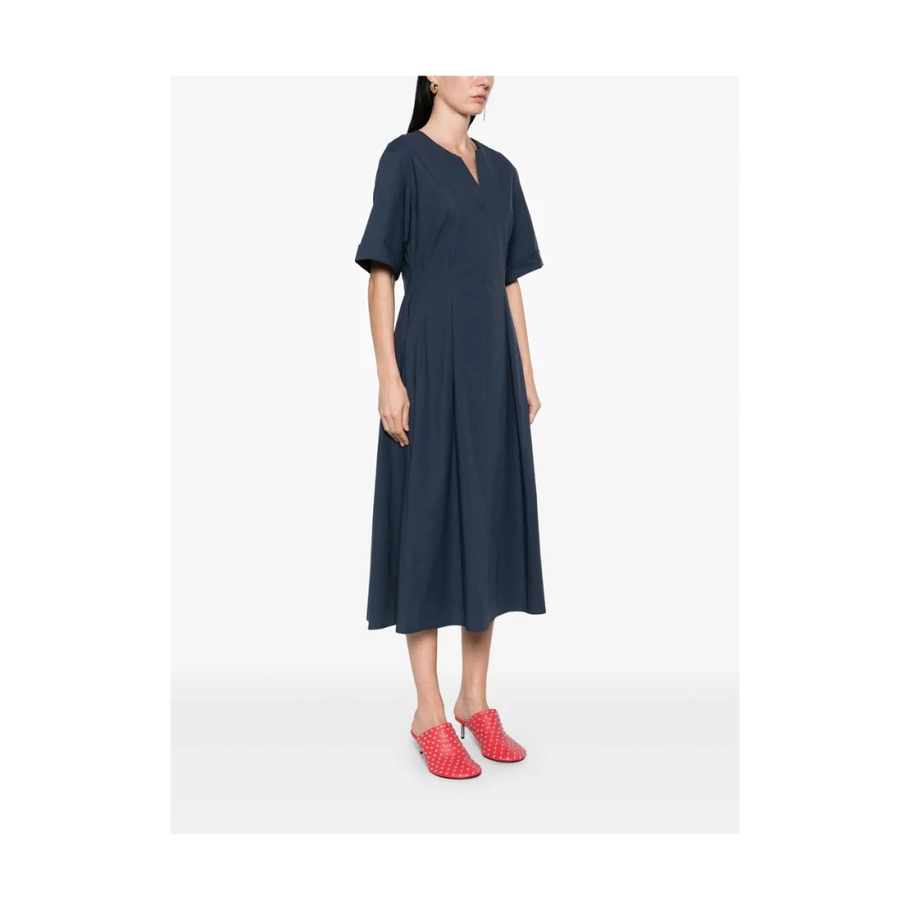 Antonelli Firenze Navy Blue Geplooide Jurk Korte Mouwen Blue Dames