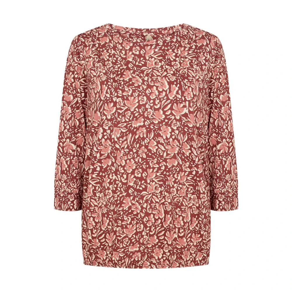 Soyaconcept Bloemenprint shirt met split halslijn Red Dames