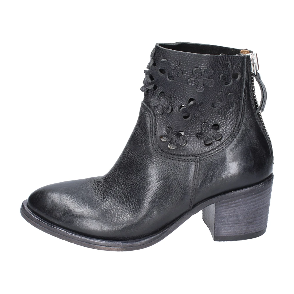 Moma Women's Black Vintage Leather Ankle Boots - Heeled Boots - 3 Uk - Shoes