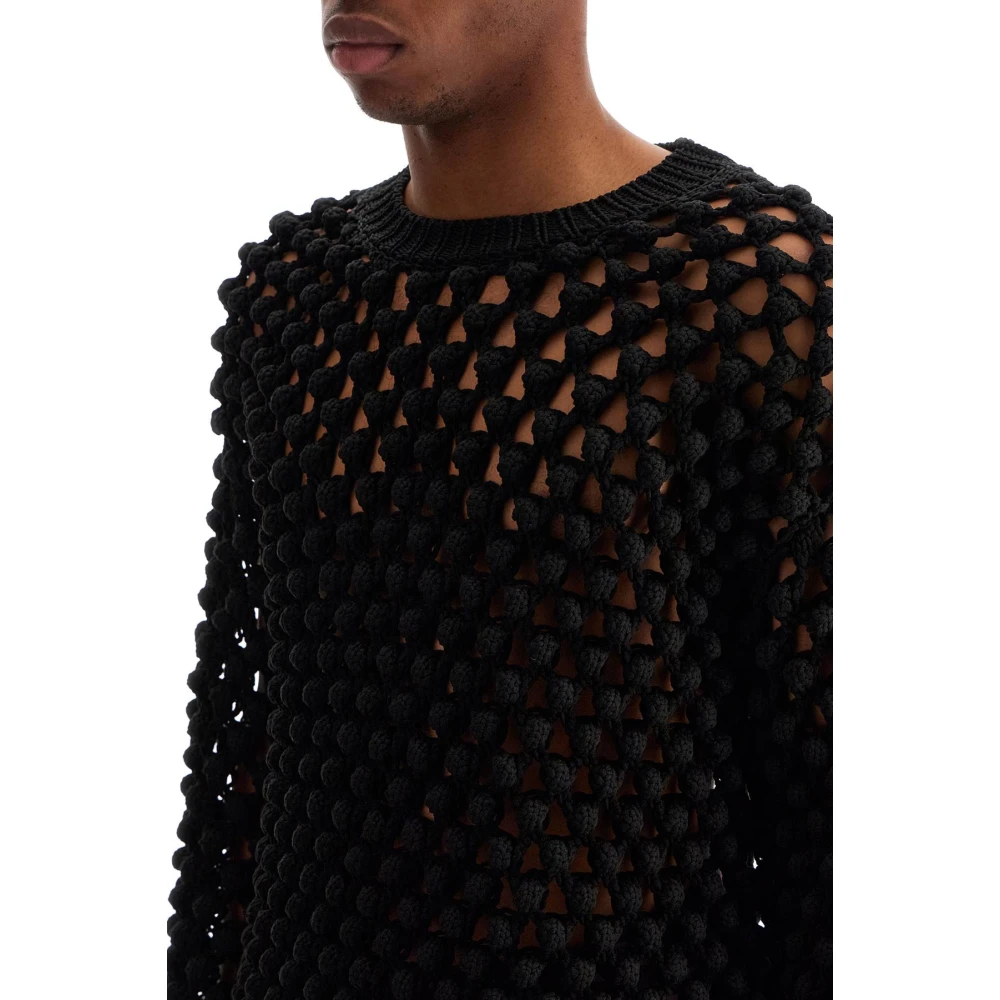Jil Sander Popcorn Stitch Crew Neck Sweater Black Heren