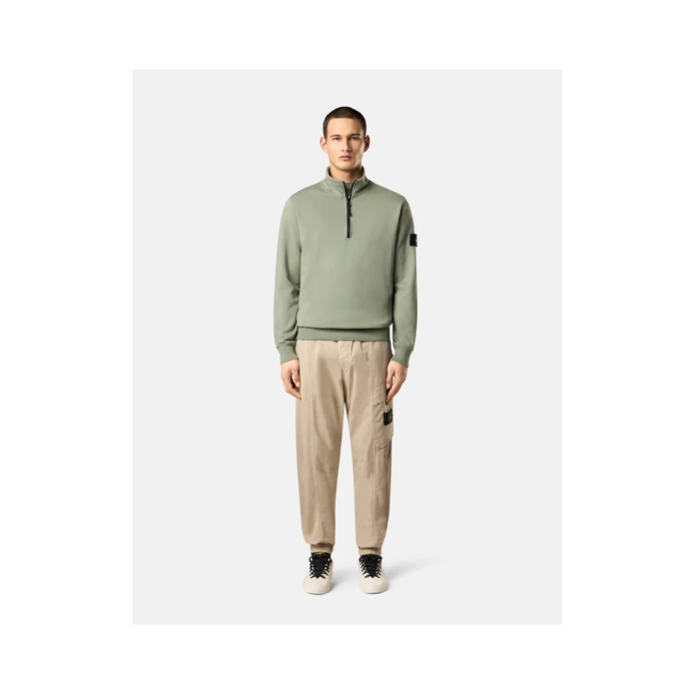 Stone Island Groene Half Zip Katoenen Sweatshirt Green Heren