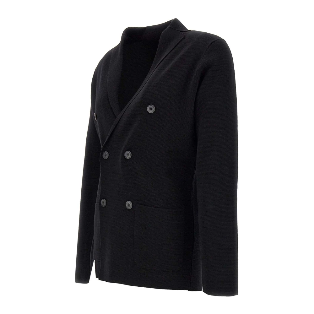 Filippo De Laurentiis Merino Wol Zwart Jas Dubbele Rij Knopen Black Heren