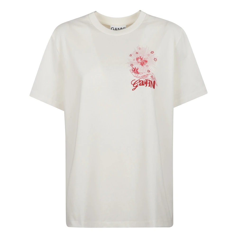 Ganni Bomull crew neck logo print tee White, Dam