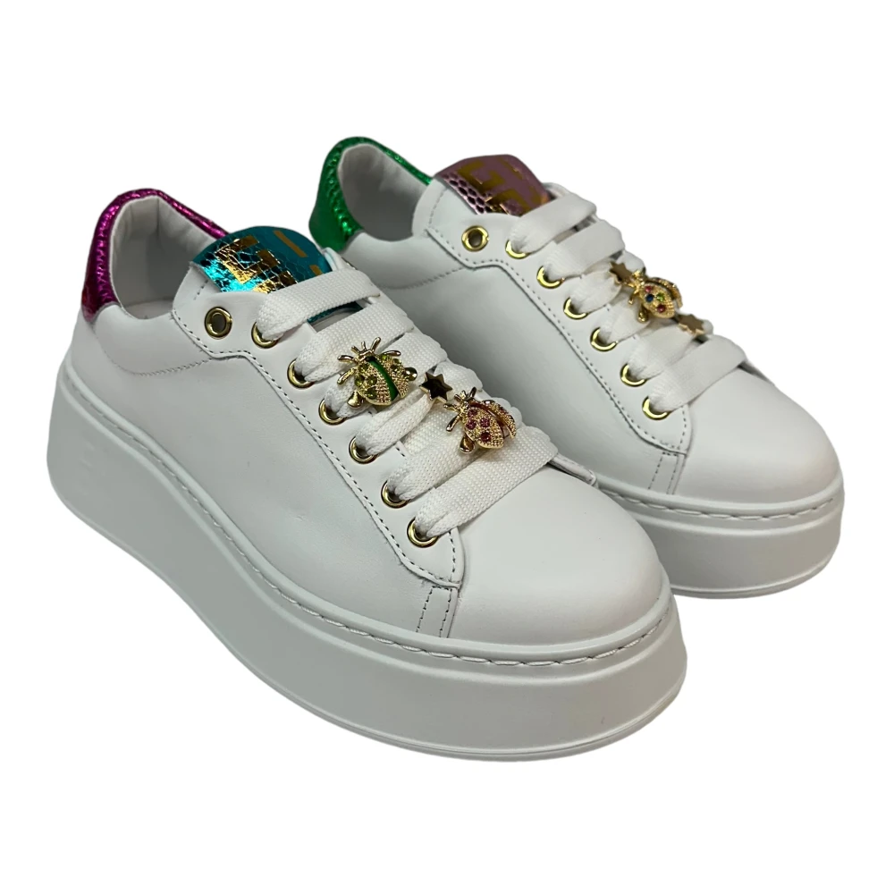 Gio+ Witte kalfsleren sneaker met verwijderbare accessoires White Dames