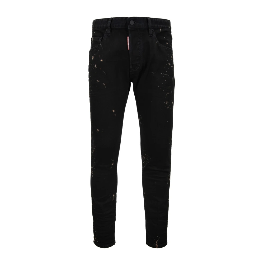 Dsquared2 Mäns Knapp Jeans med Ikon Patch Black, Herr