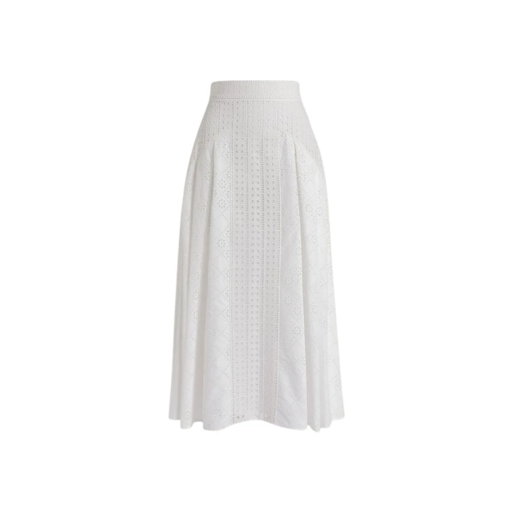 Alberta Ferretti Women's White Midi Skirts, S, Sangallo Lace Long Skirt
