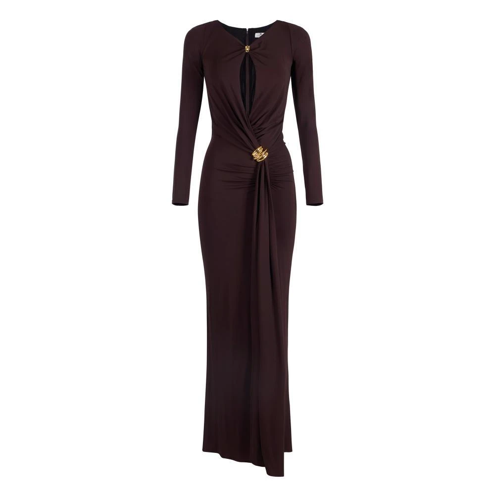 Elisabetta Franchi Brown Gowns, Female, S, Red Carpet Dress With Jewel Details