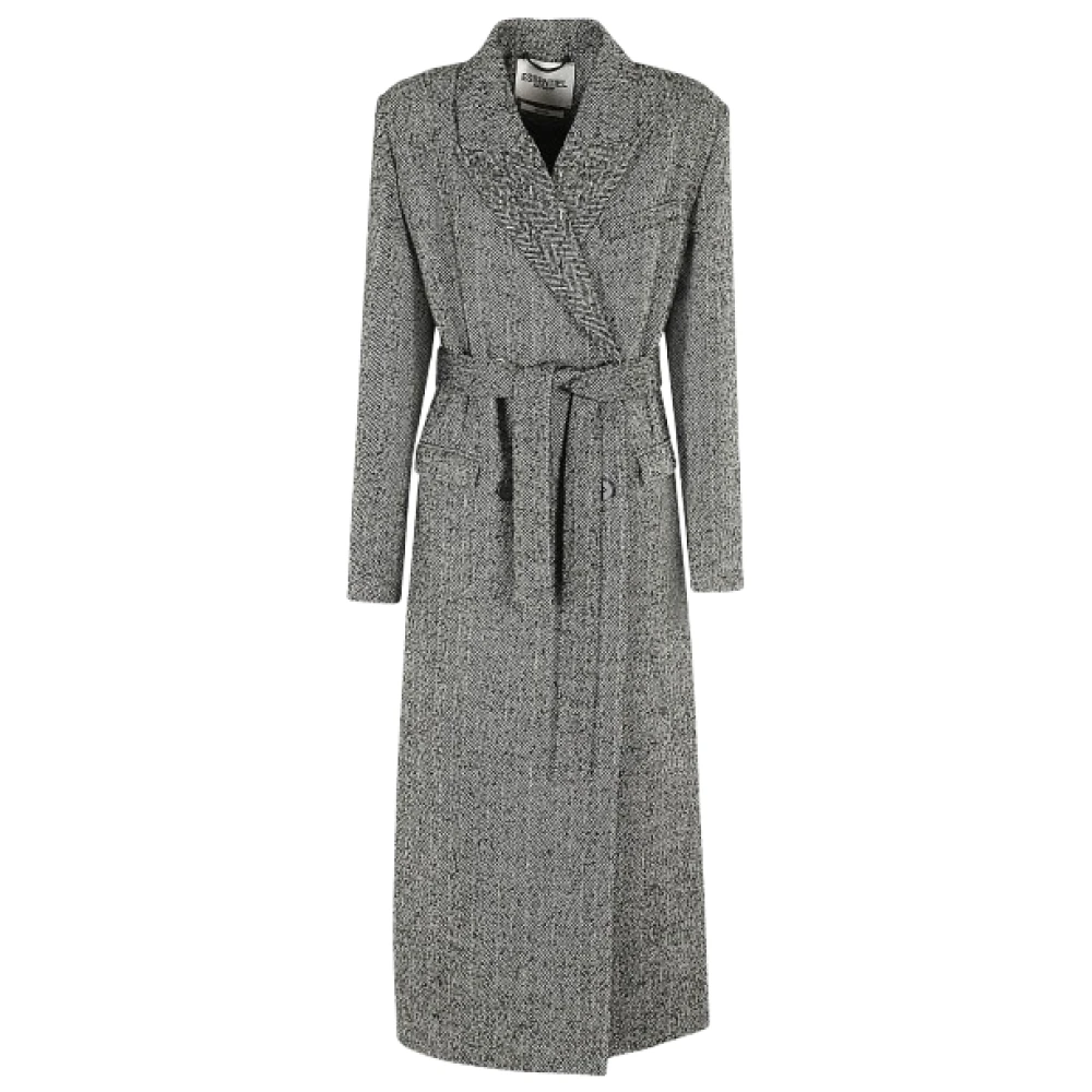 Essentiel Antwerp Glide Herringbone Maxi Coat Gray Dames