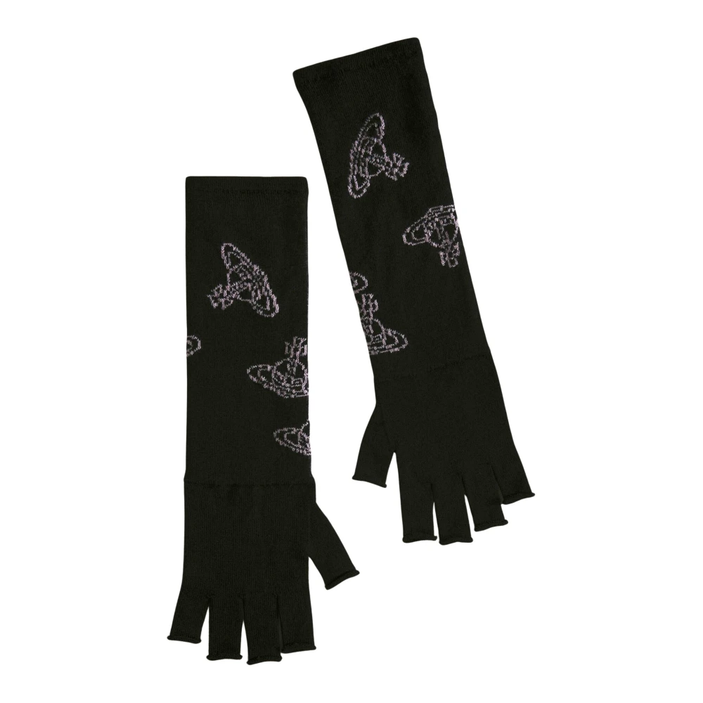 Vivienne Westwood Logo Jacquard Fingerless Ullstickade Handskar Black, Unisex