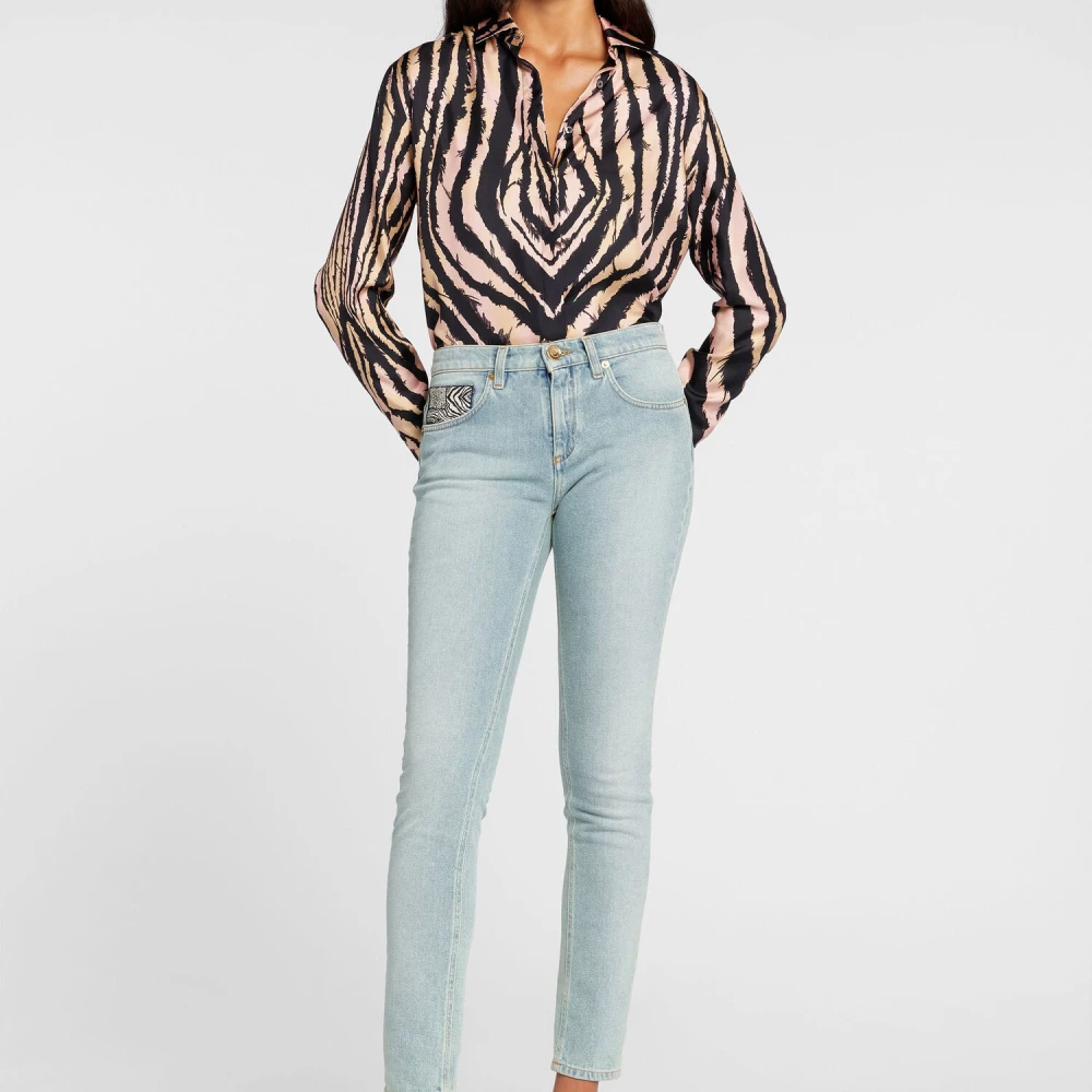 Roberto Cavalli Animalier Patchwork-Print Skinny Jeans Blue Dames