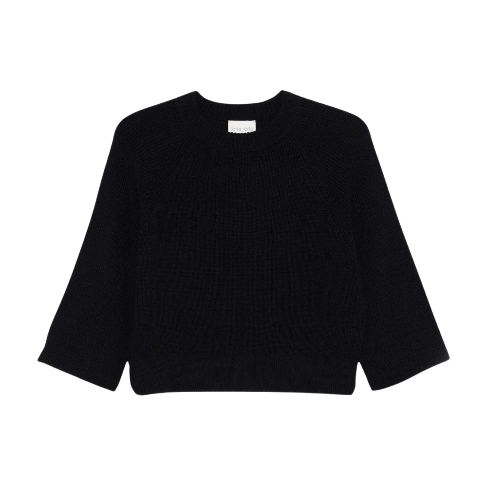 Forte Forte Women's Black Round-Neck Knitwear, Xs, Cropped Round-Neck Jumper